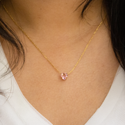 Pink Heart 925 Sterling Silver Chain Pendant Set