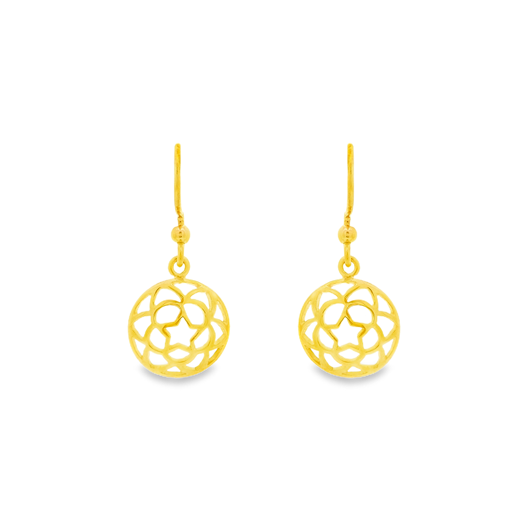 Crisscross globe 1 micron gold plated silver earrings