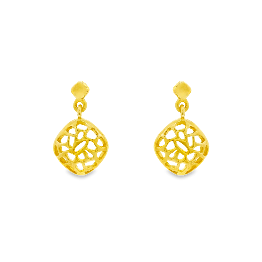 Crisscross globe 1 micron gold plated silver earrings