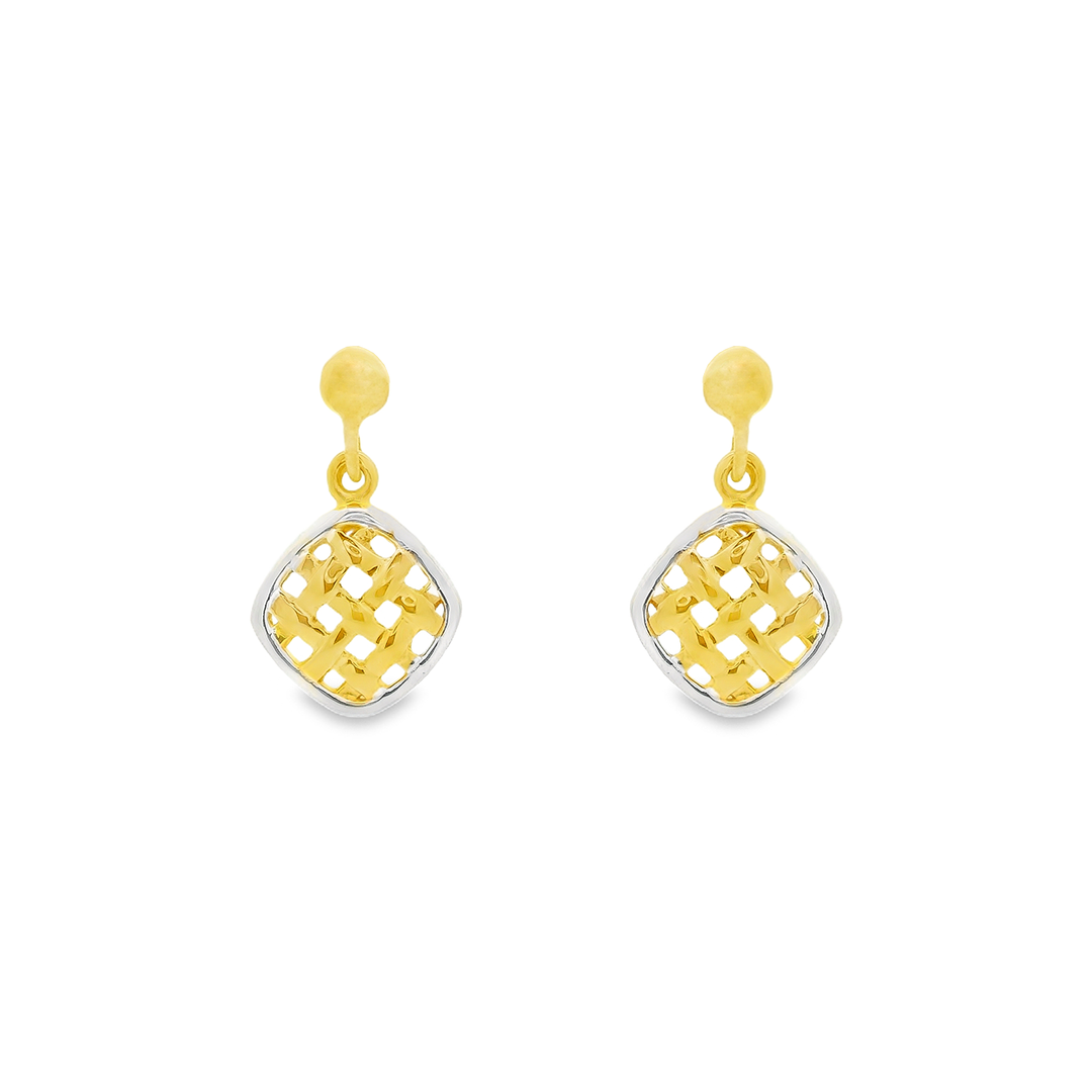 Crisscross drop 1 micron gold plated silver earrings