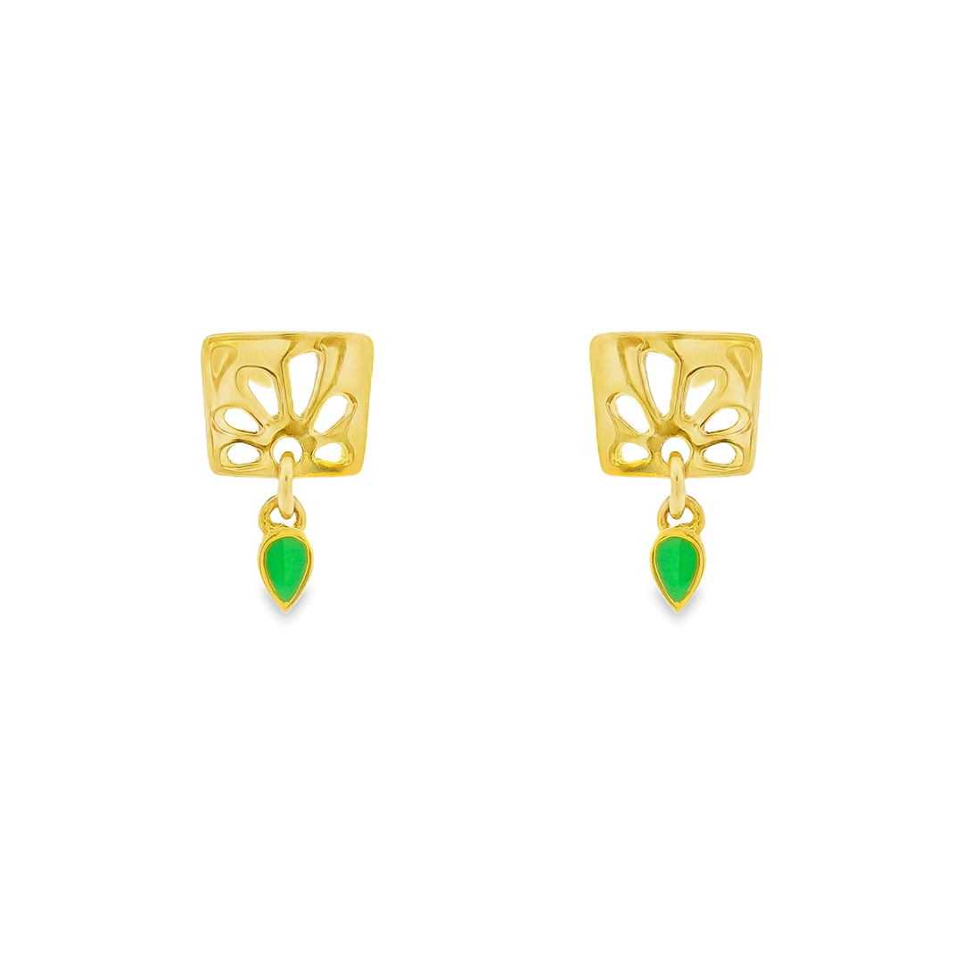 Cube Drop 1 micron gold plated silver earrings