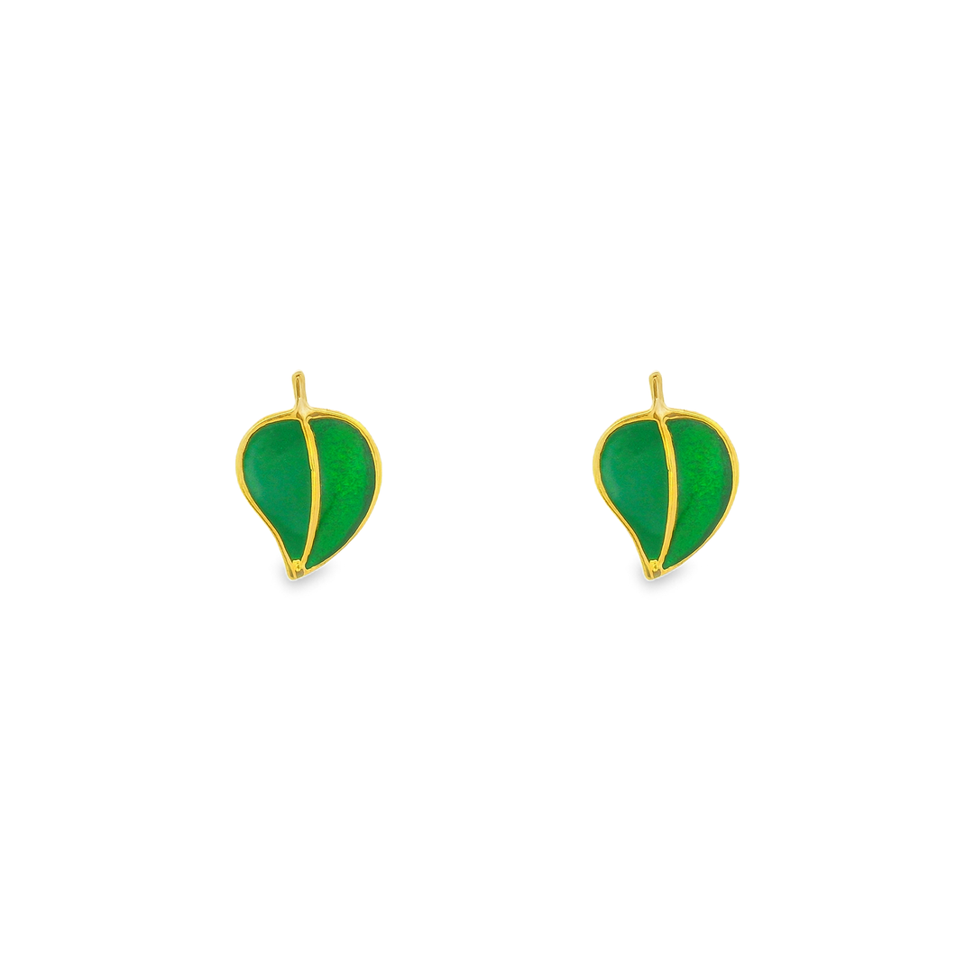 Green Leaf 1 micron gold plated silver earrings