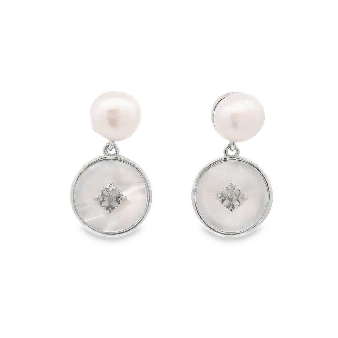 White Globe MOP Silver Drop Earrings