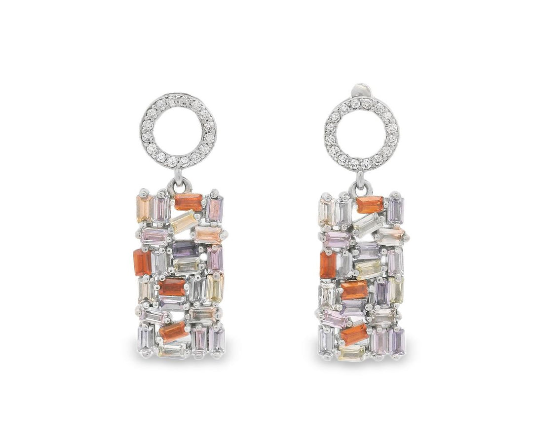 Jewel Gleam Long Silver Earrings