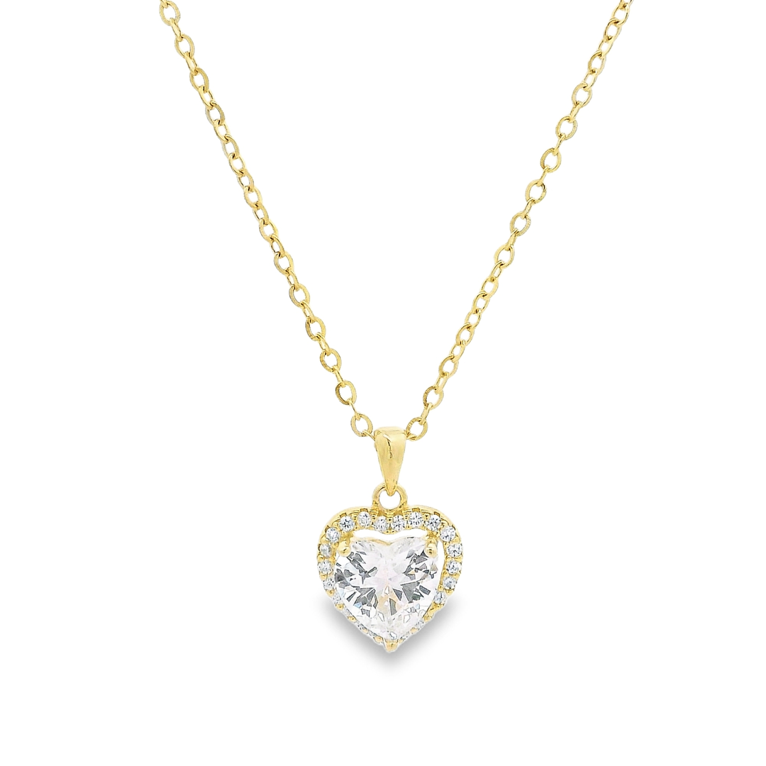 Diamond Heart Golden Sterling Silver Pendant Chain