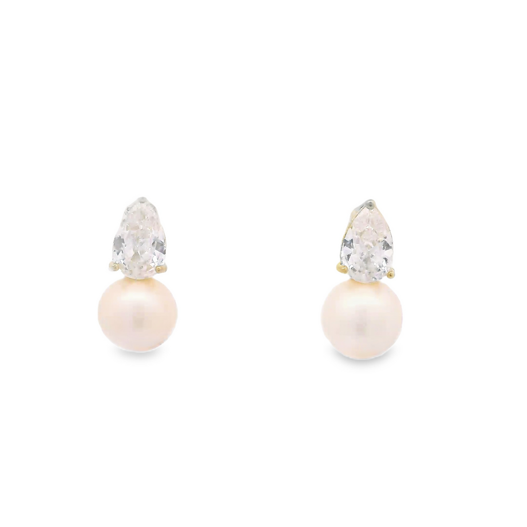 Snowy Pearl drop  Silver stud earrings