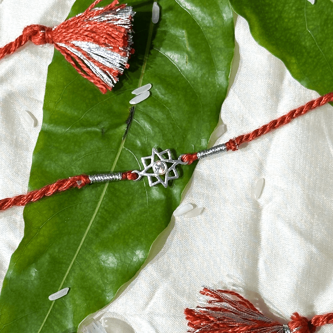 Silver Flower with Diamond Rakhi