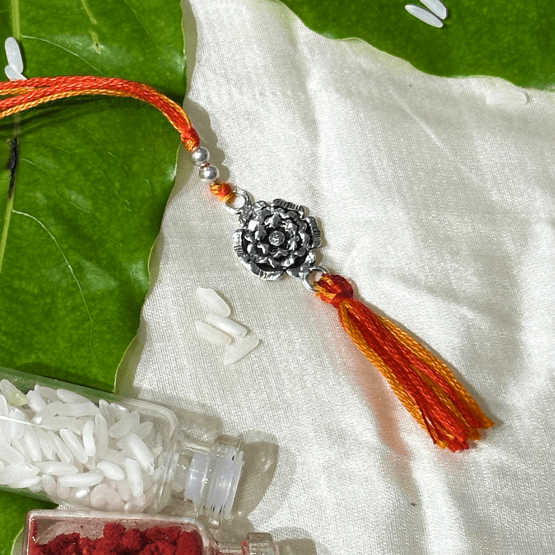 Silver Rose Lumba Rakhi for Bhabhi