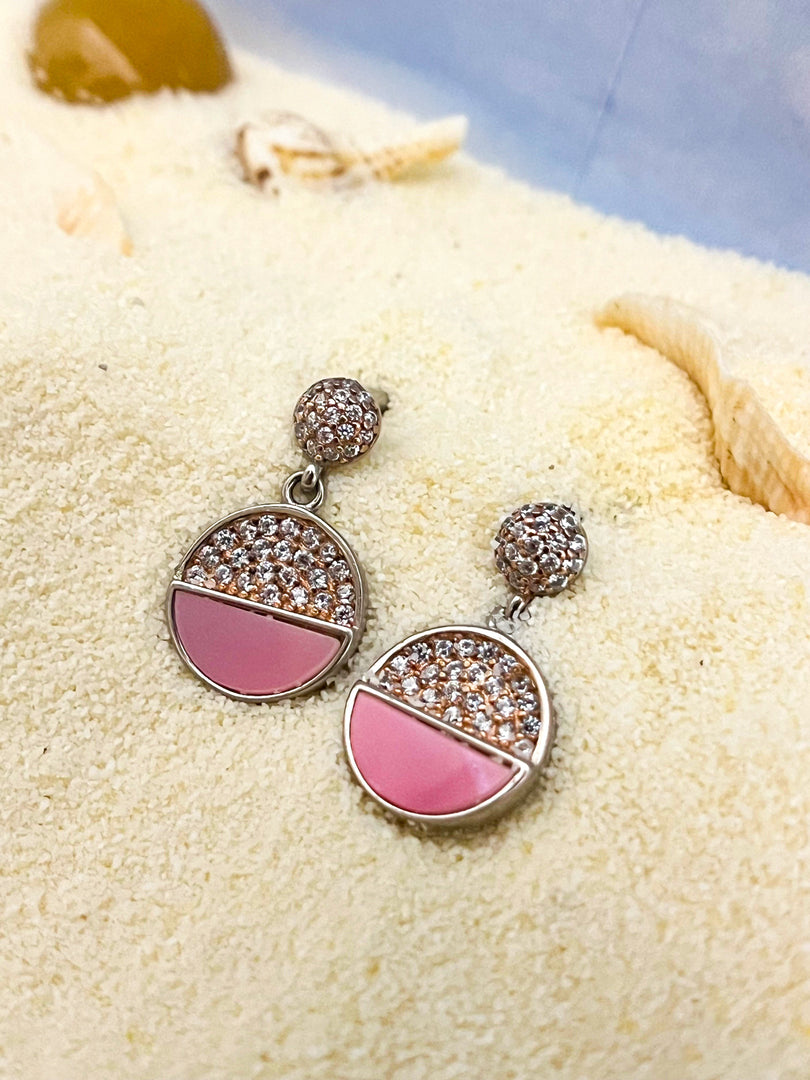 Pink Radiant MOP Silver Drop Earrings