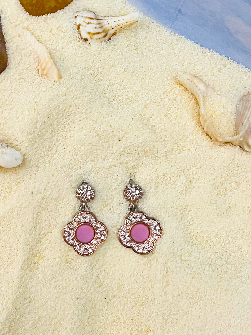 Pink Flower MOP silver earrings