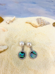 Green Globe MOP Silver Drop Earrings