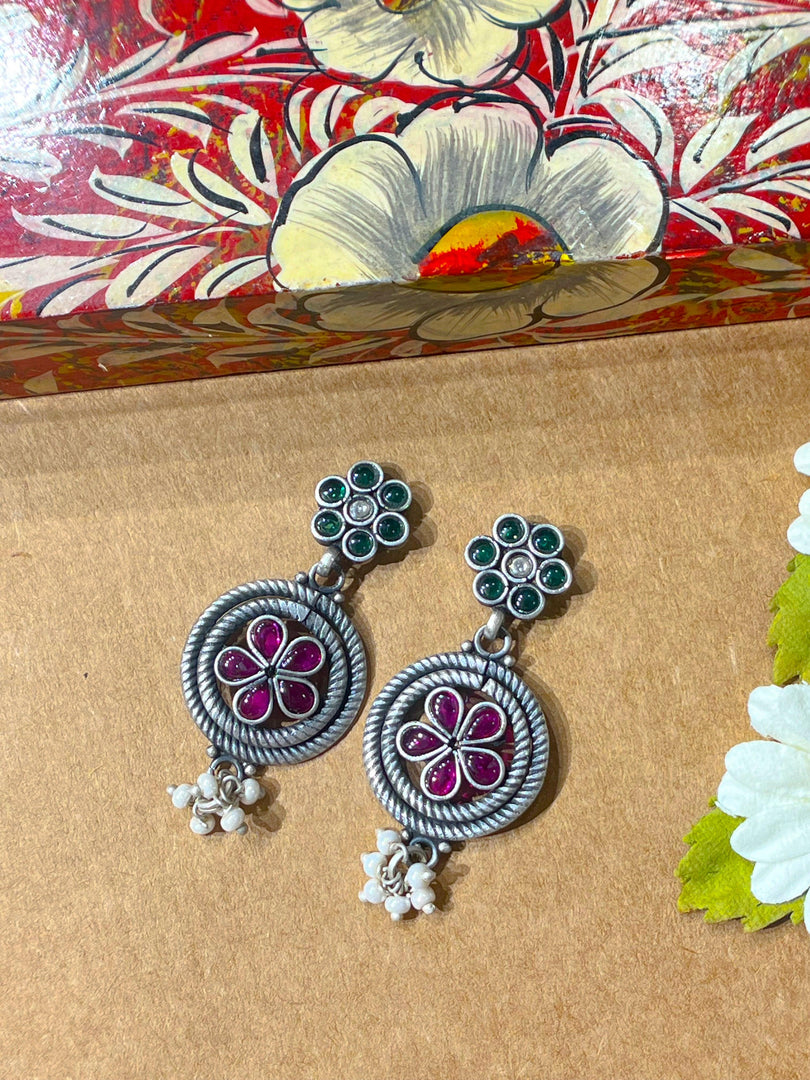 Tattva Silver Oxidised Earrings