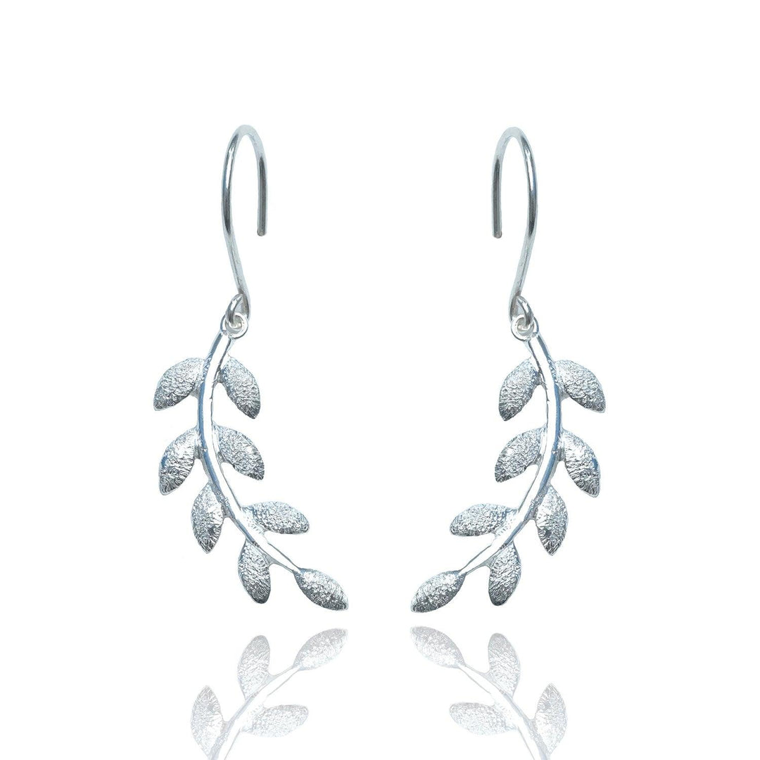 Diamond leaf Silver Hook Earrings