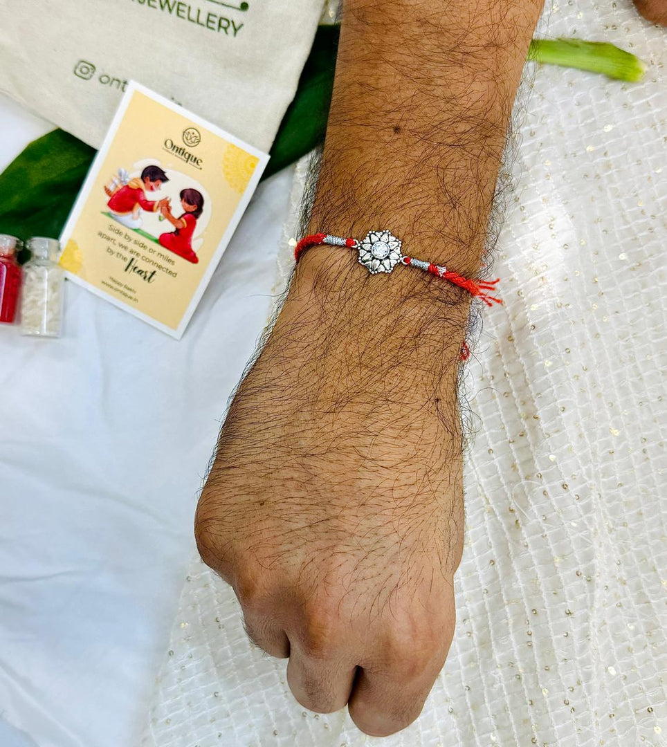 Sliver Aura Flower Rakhi