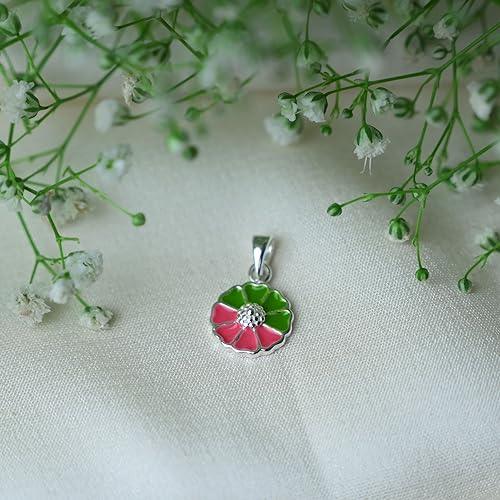 Ontique 925 Silver Striped Round Shaped Pendant For Kids