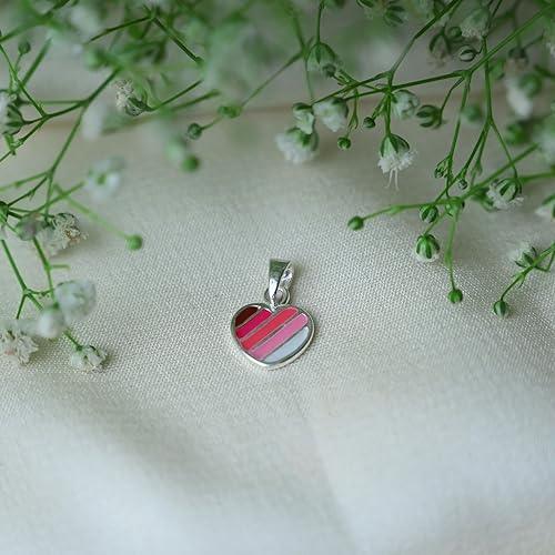 Ontique 925 Silver Striped Heart Shaped Pendant For Kids