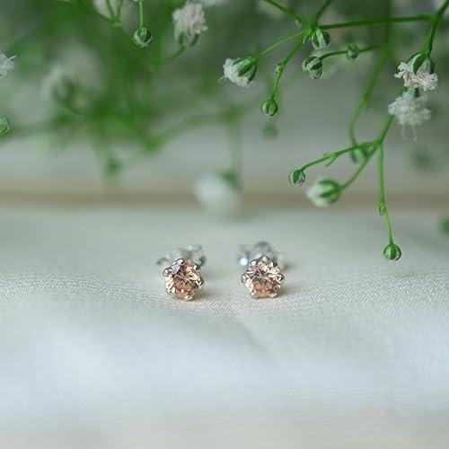 Ontique 925 Silver Apricot Orange Studs Earrings For Women