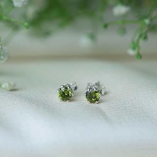 Ontique 925 Silver Olive Green Studs Earrings For Women