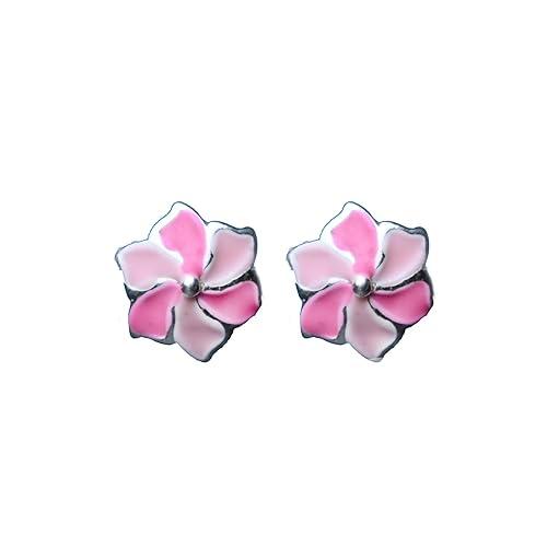 Ontique 925 Silver Pink Flower Shaped Studs Earrings For Kids