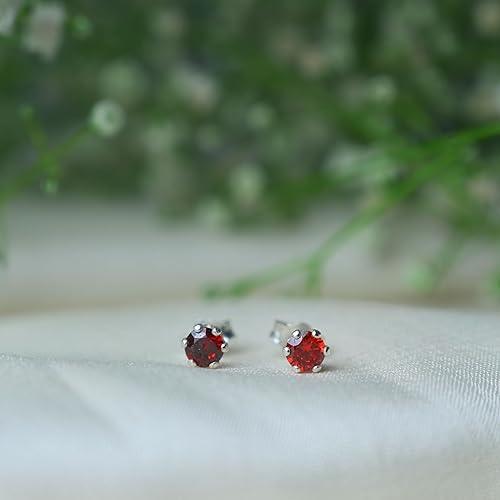 Ontique 925 Silver Burgandy Maroon Studs Earrings For Women