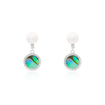 Load image into Gallery viewer, green-globe-mop-silver-drop-earrings
