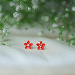 Load image into Gallery viewer, ontique-925-silver-red-flower-shaped-studs-earrings-for-kids
