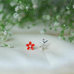 Load image into Gallery viewer, ontique-925-silver-red-flower-shaped-studs-earrings-for-kids
