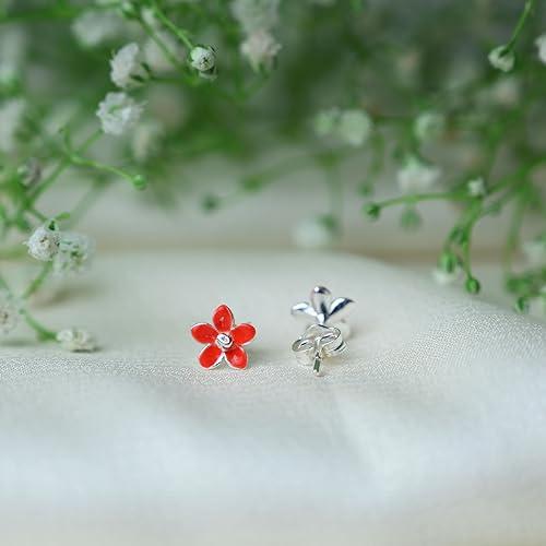 ontique-925-silver-red-flower-shaped-studs-earrings-for-kids