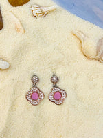 Load image into Gallery viewer, pink-flower-mop-silver-earrings
