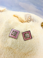 Load image into Gallery viewer, pink-square-mop-silver-stud-earrings
