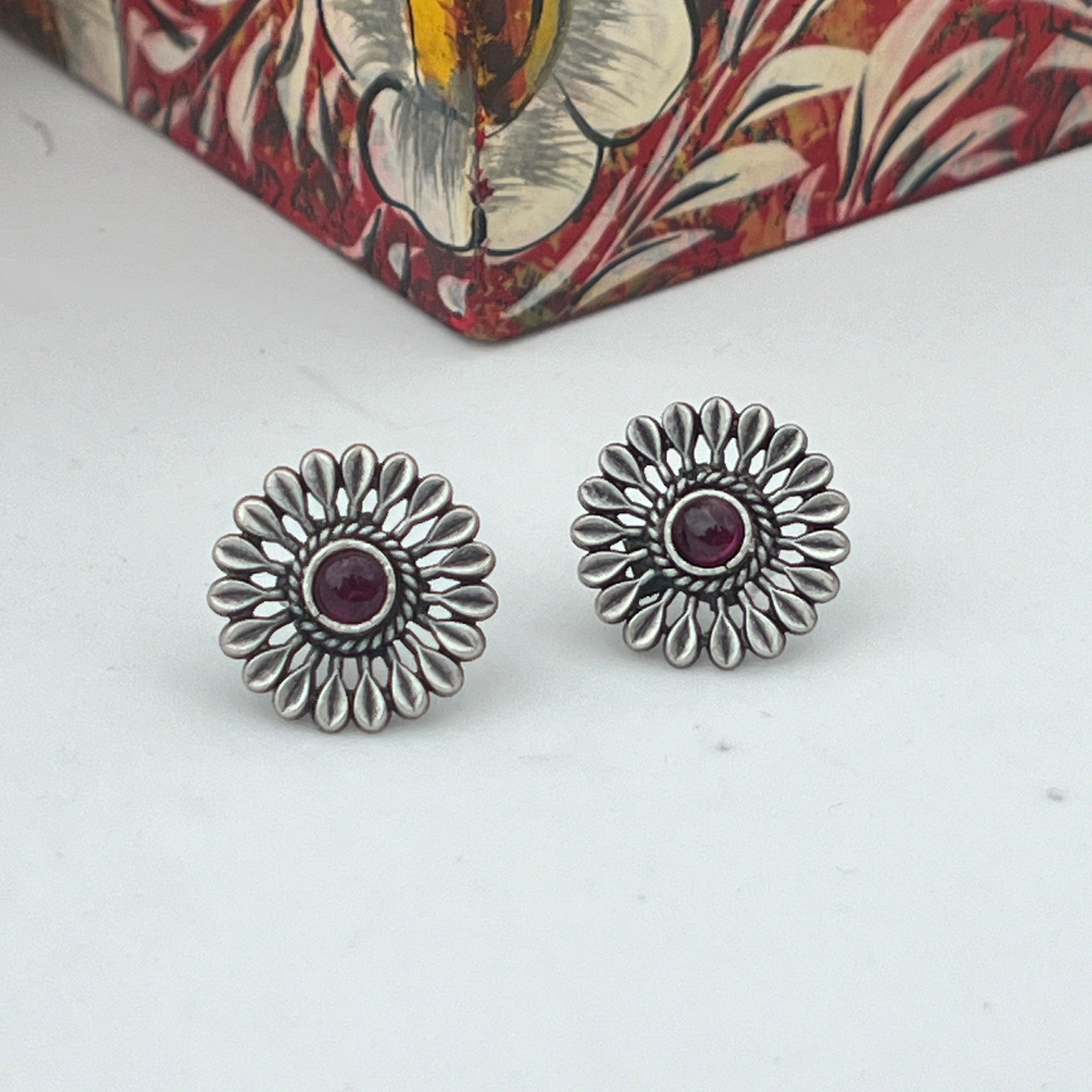 surya-mukhi-silver-oxidised-earrings