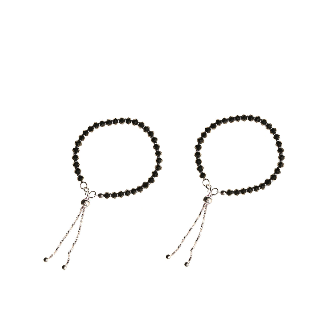 Pure Chandi Black Bead Crystal Nazariya - Adjustable Size, One Pair