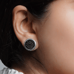 Load image into Gallery viewer, Black Enamel Flower Ear studs with Spike Earrings
