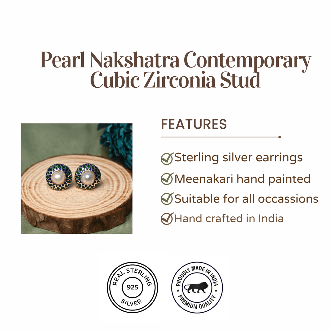 Pearl Nakshatra Contemporary Cubic Zirconia Stud Earrings