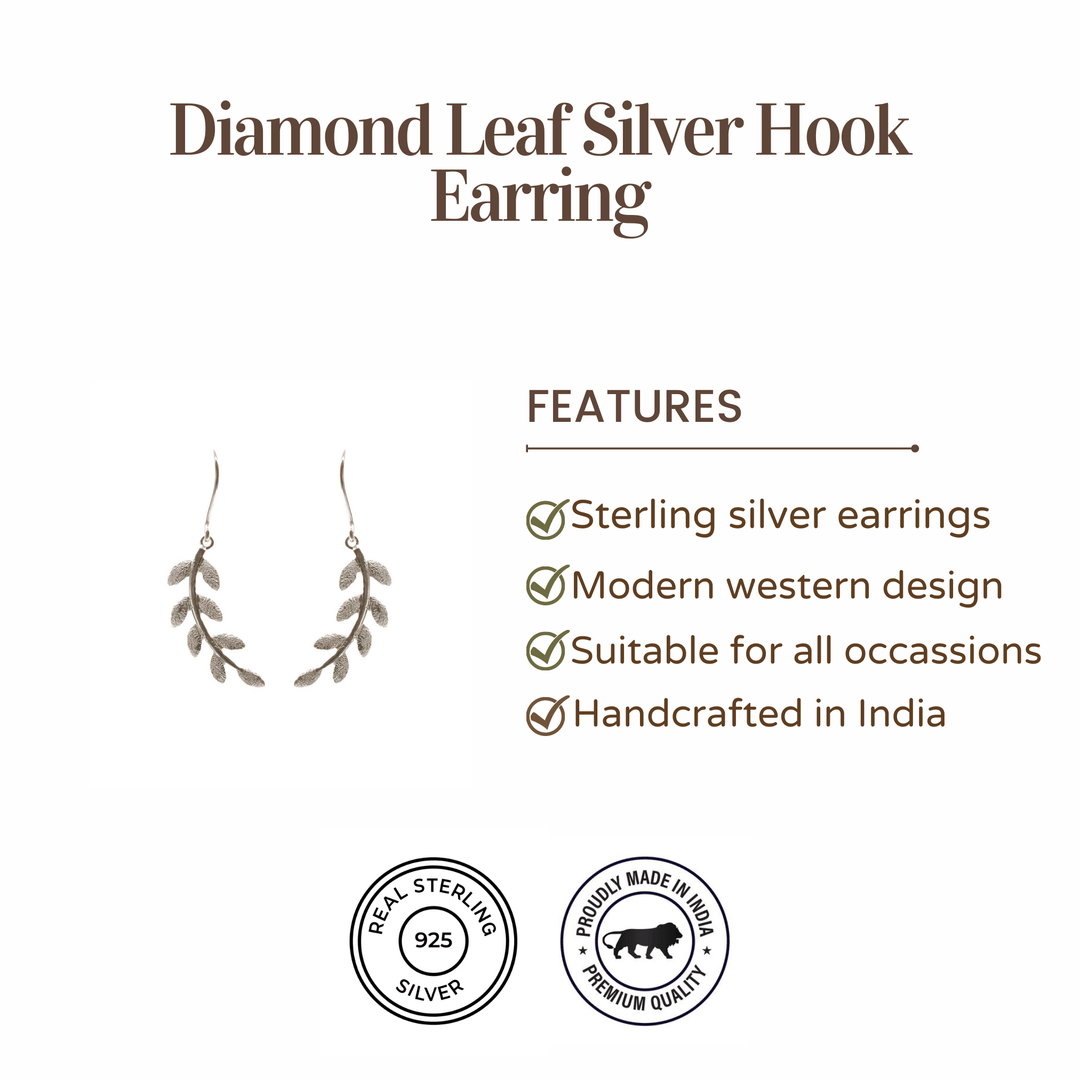 Diamond leaf Silver Hook Earrings