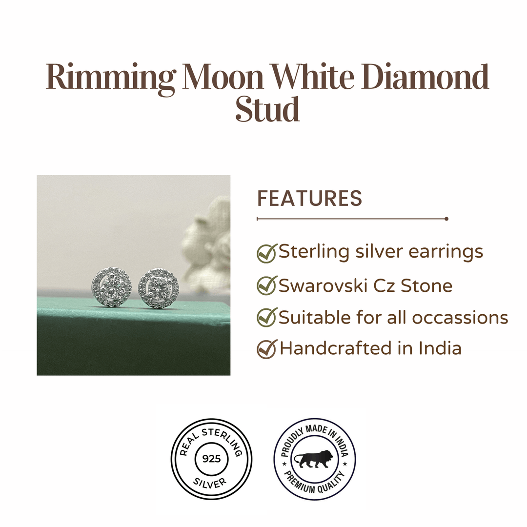 Rimming Moon White Swarovski Diamond Stud Earrings