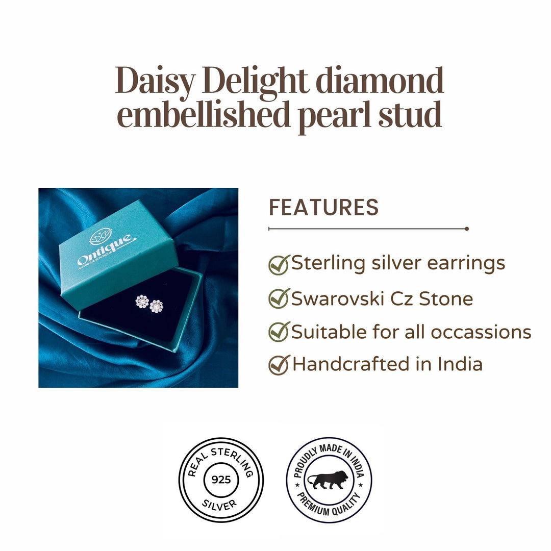 Daisy Delight Swarovski Diamond Embellished pearl stud