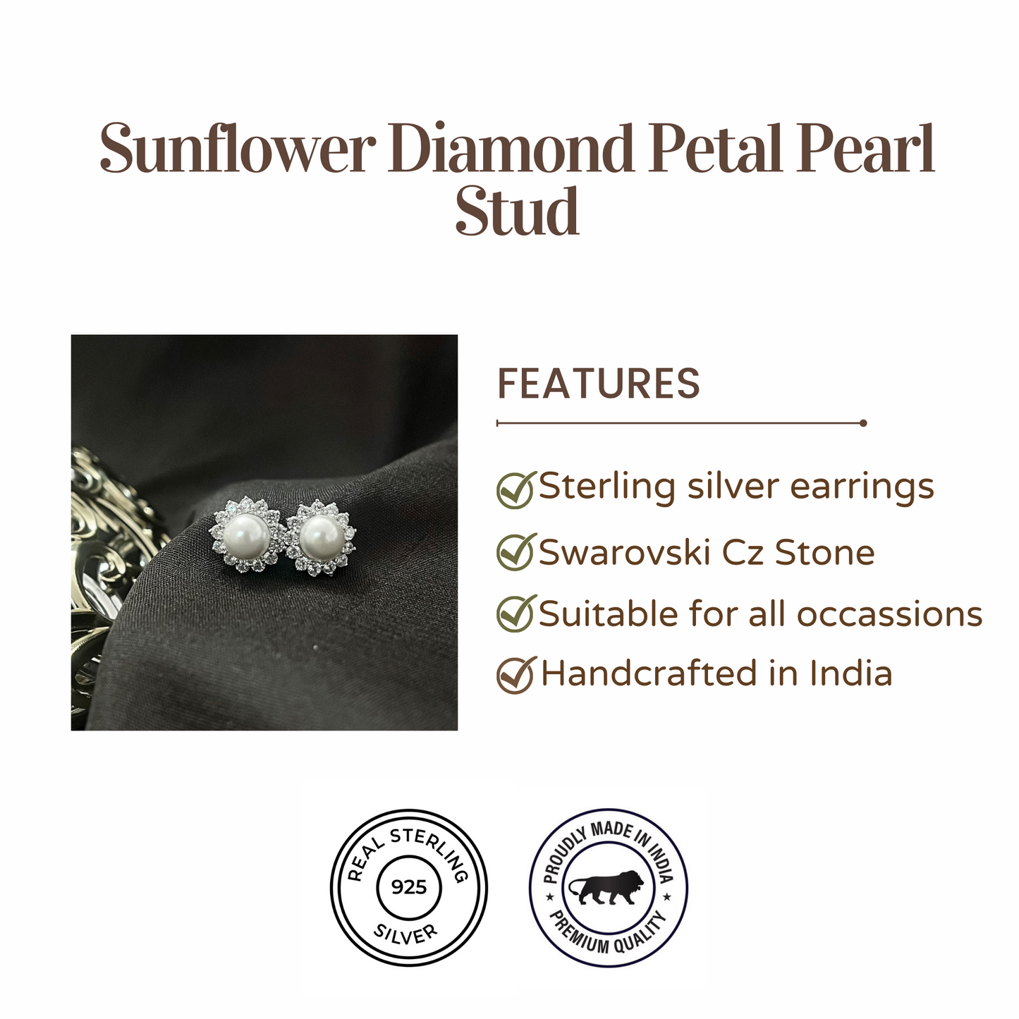 Sunflower diamond petal pearl Stud Earring