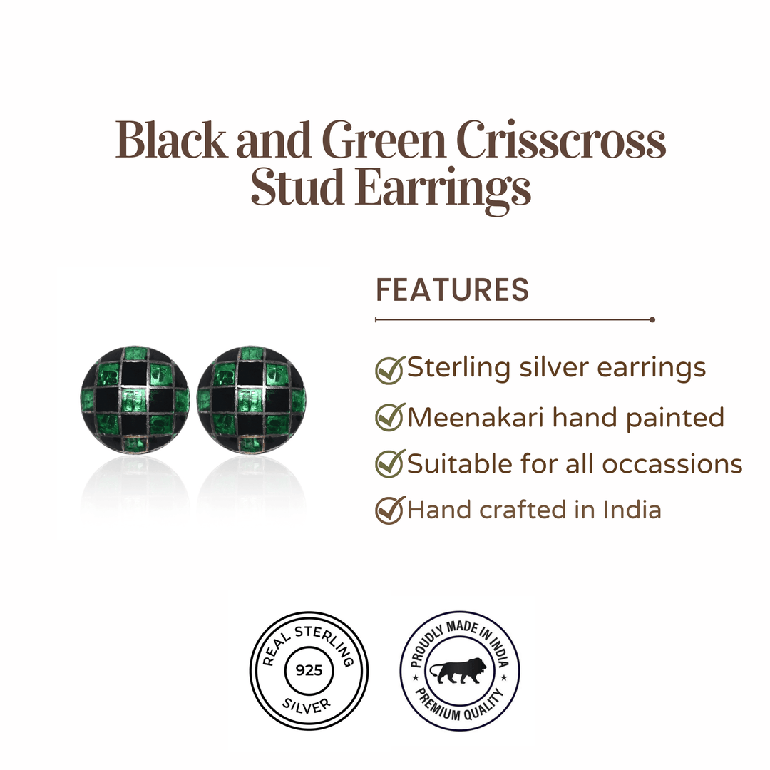 Black and Green Crisscross Stud Earrings for Women