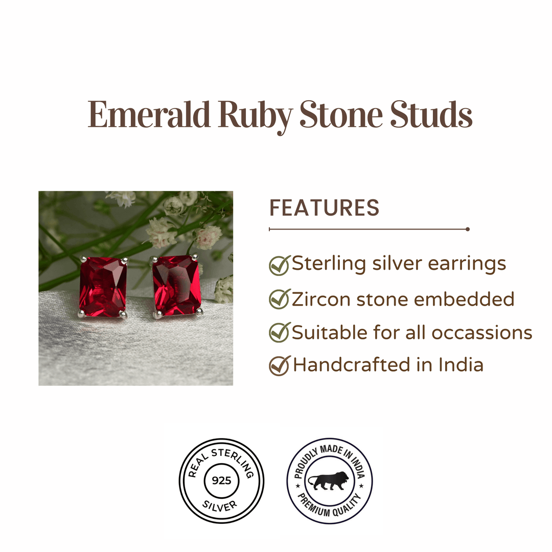 Emerald Ruby Stone Stud Earrings