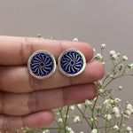 Load and play video in Gallery viewer, Small Blue Enamel Flower Ear studs with Spikes Earrings
