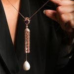 Load image into Gallery viewer, Rose Gold Chain Pendant with white Pearl long Jumar Pendant
