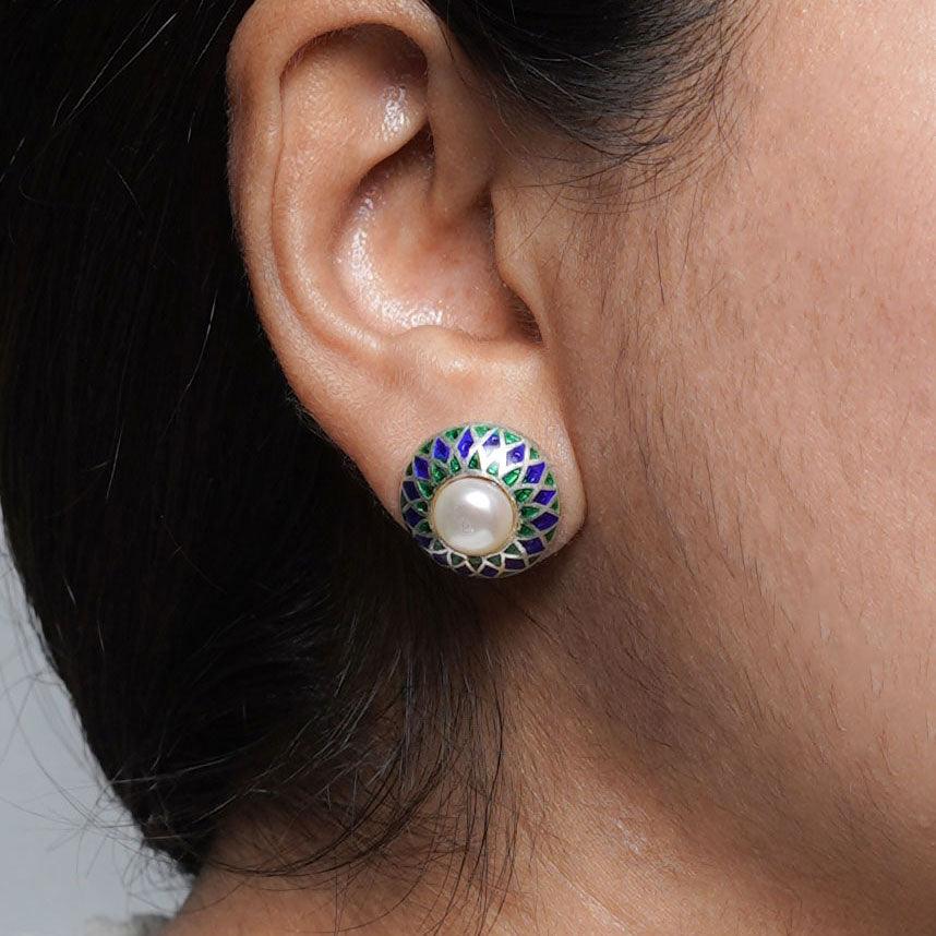 Pearl Nakshatra Contemporary Cubic Zirconia Stud Earrings