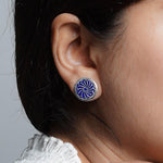 Load image into Gallery viewer, Small Blue Enamel Flower Ear studs with Spikes Earrings
