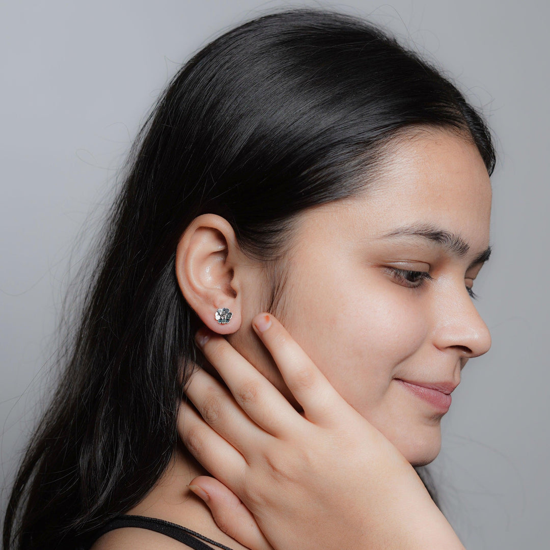 Silver Petal Stud Earrings