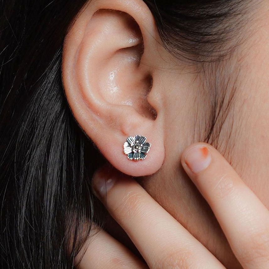 Silver Petal Stud Earrings