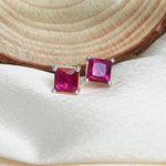 Load image into Gallery viewer, Princess Cut Ruby Stud Earrings
