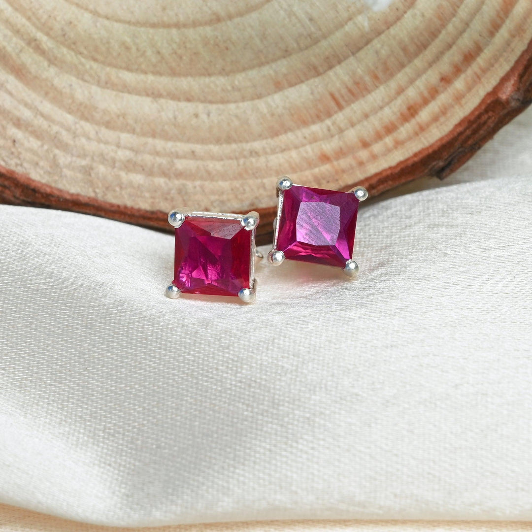 Princess Cut Ruby Stud Earrings