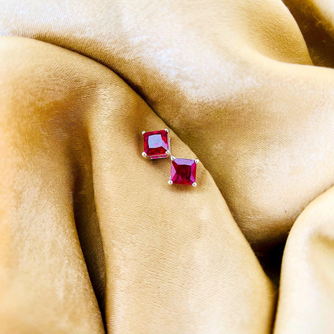 Princess Cut Ruby Stud Earrings