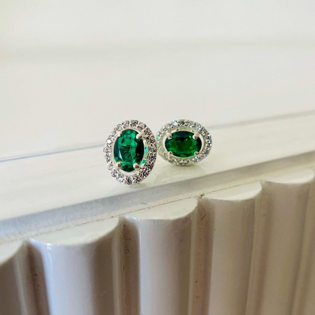 Green Dazzling Sparks Stud Earrings